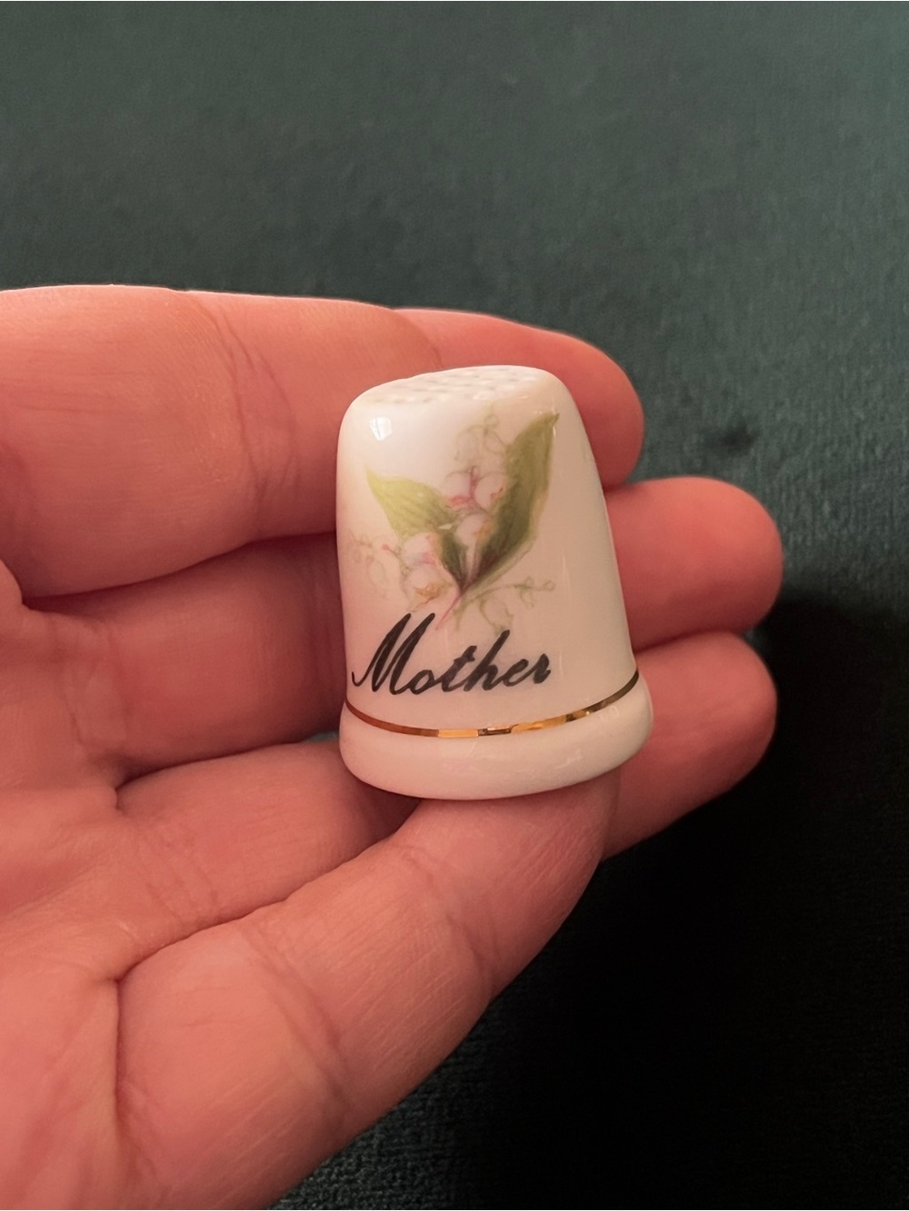 Ashleydale Brand Porcelain 'Mother' Floral Thimble with Gold Trim
